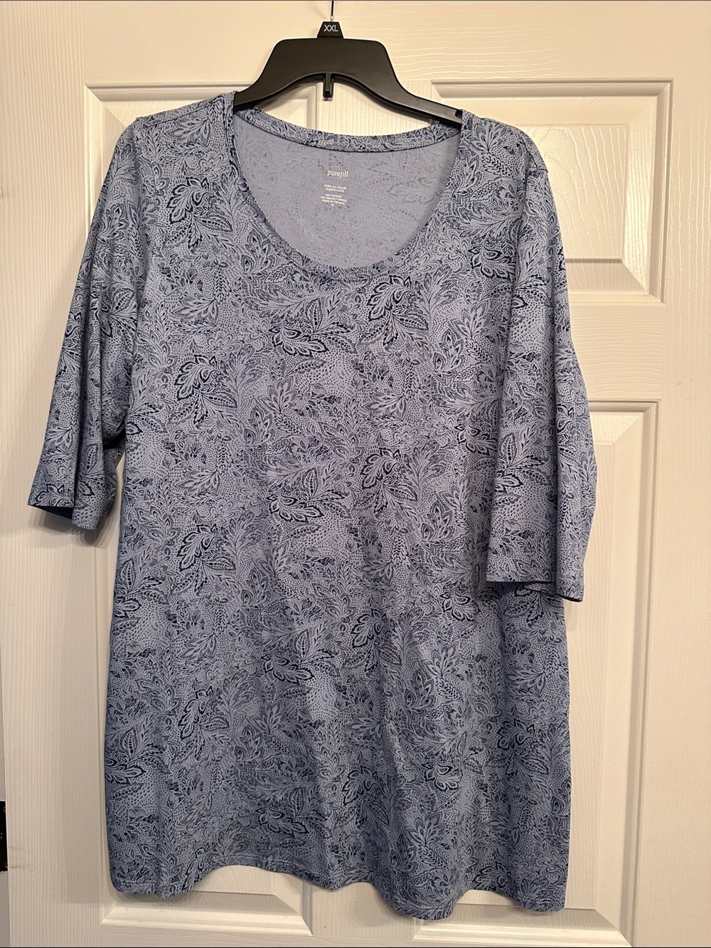 #45- J. Jill Light Blue Paisley Scoop Neck Short Sleeve dress/tunic.